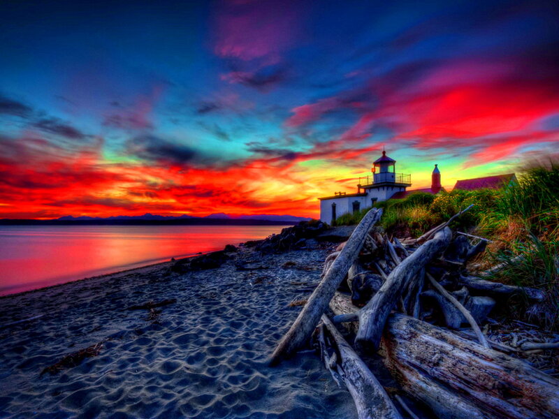 Lighthouse on Beach — Red, Dramatic