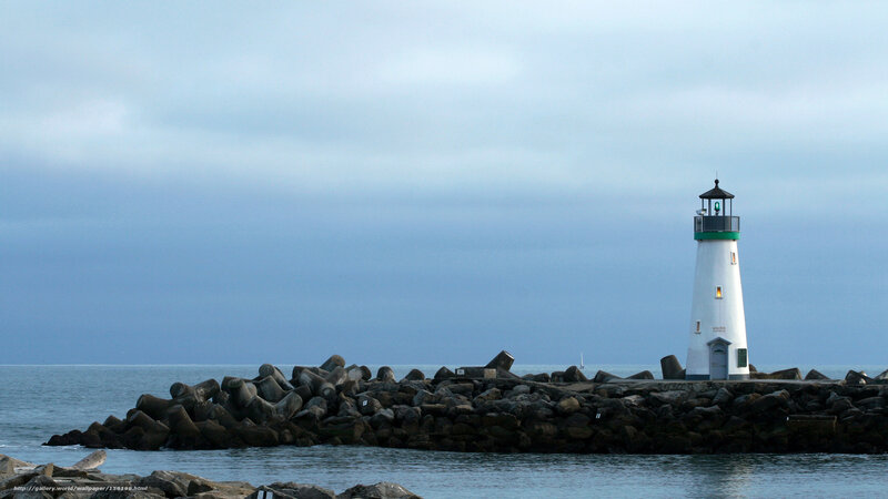 Lighthouse on Breakwater — Blue, Calm