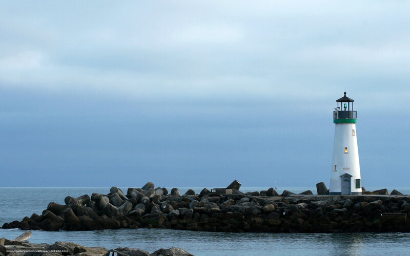 Lighthouse on Breakwater — Blue, Serene