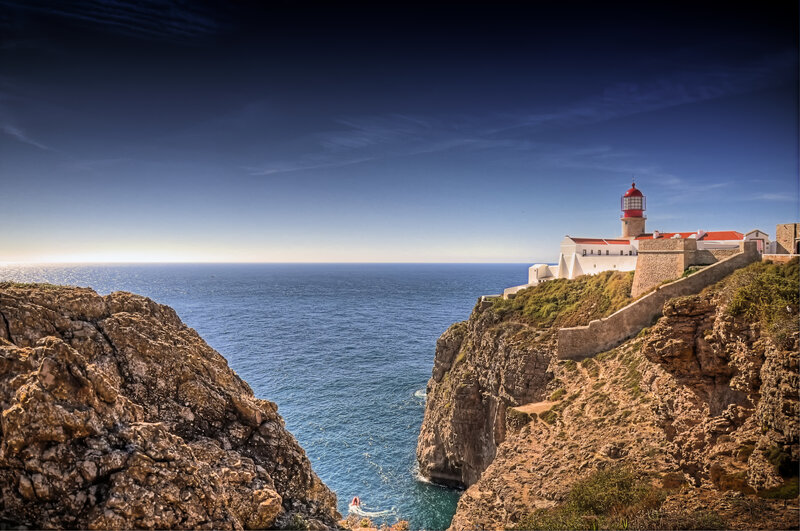Lighthouse on Cliff — Blue, Dramatic, Afternoon