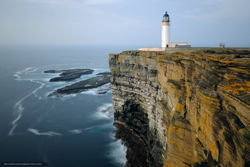 Lighthouse on Cliff — Blue, Dramatic, Morning, Photograph, Ocean