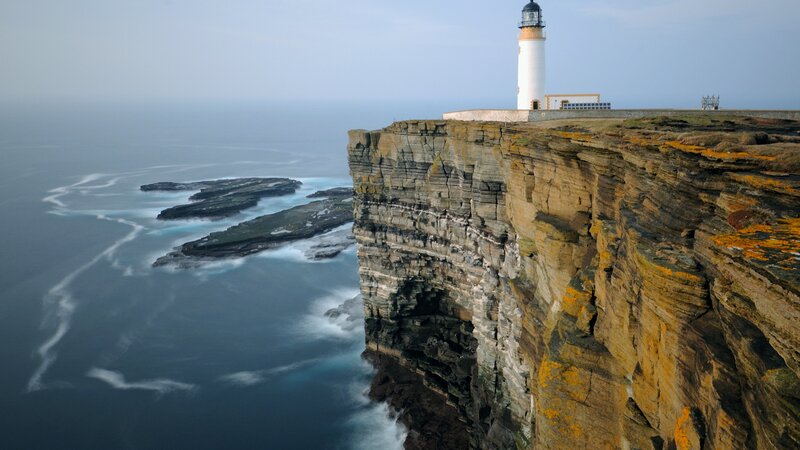 Lighthouse on Cliff — Blue, Dramatic, Morning