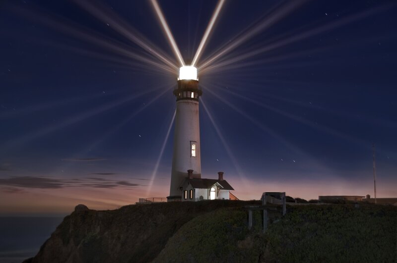 Lighthouse on Cliff — Blue, Dramatic, Night