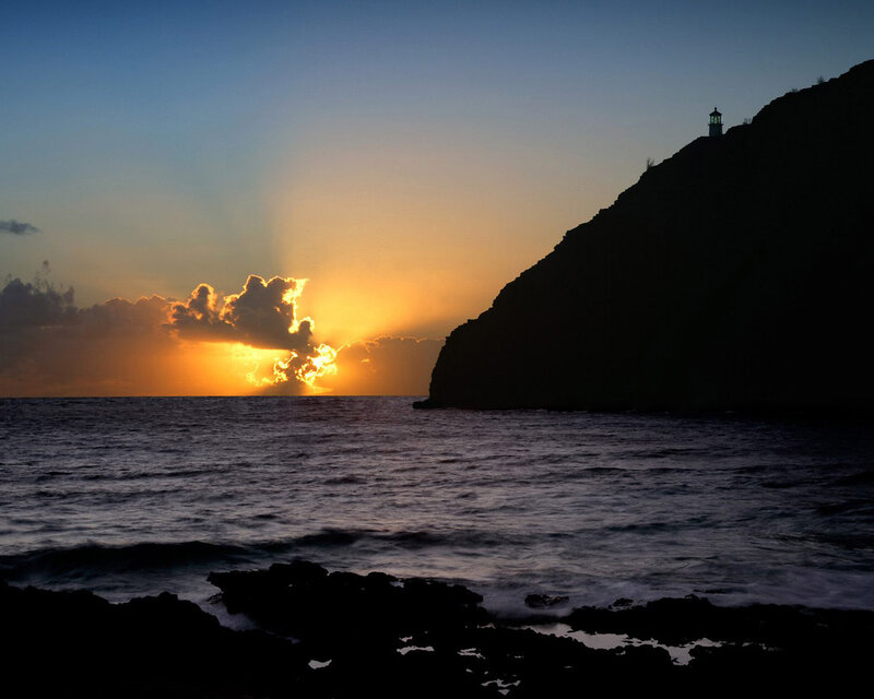 Lighthouse on Cliff — Blue, Dramatic, Sunrise