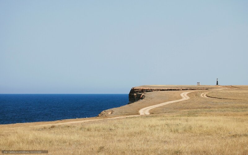 Lighthouse on Cliff — Blue, Serene, Afternoon, Photograph, Ocean, Dirt Road