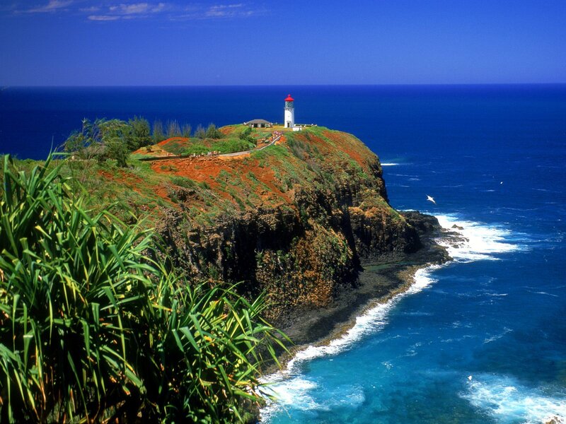 Lighthouse on Cliff — Blue, Serene, Afternoon, Photograph, Ocean