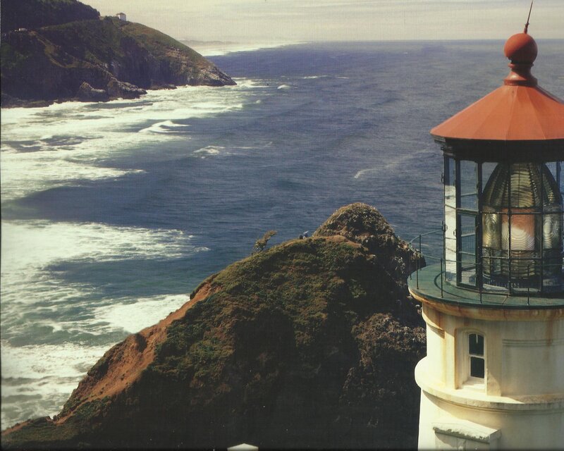 Lighthouse on Cliff — Blue, Serene, Afternoon, Photograph, Ocean, Waves
