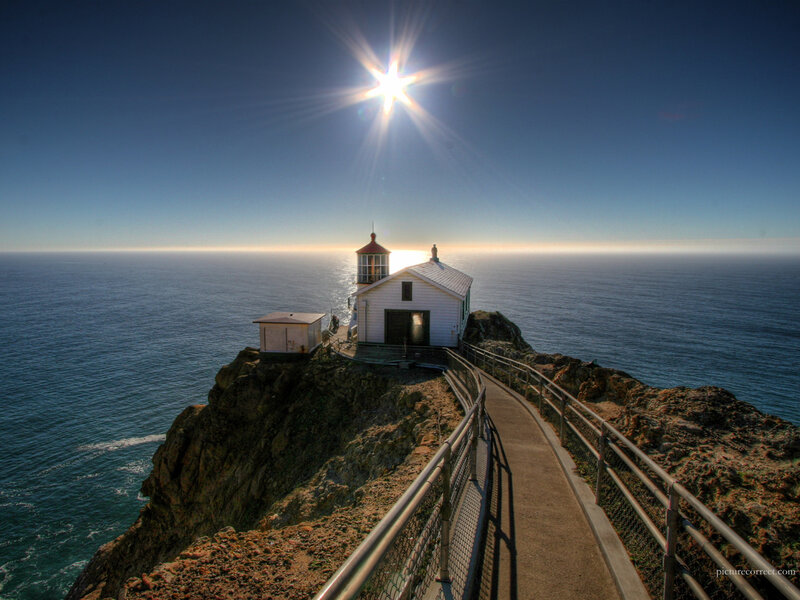 Lighthouse on Cliff — Blue, Serene, Morning