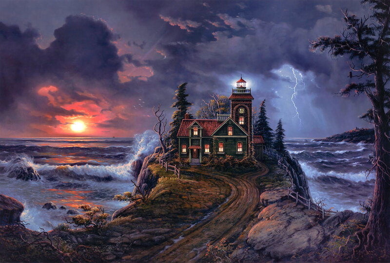 Lighthouse on Cliff — Dark Blue