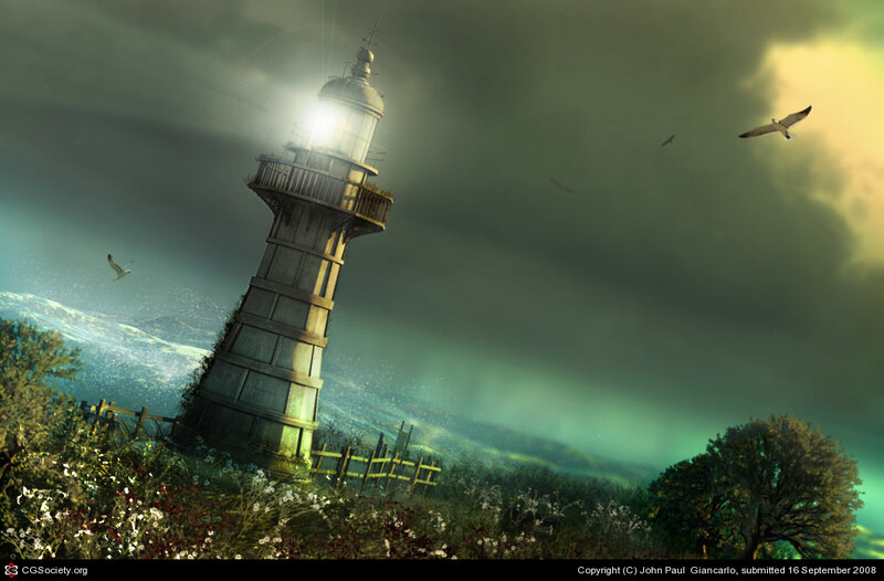 Lighthouse on Cliff — Green
