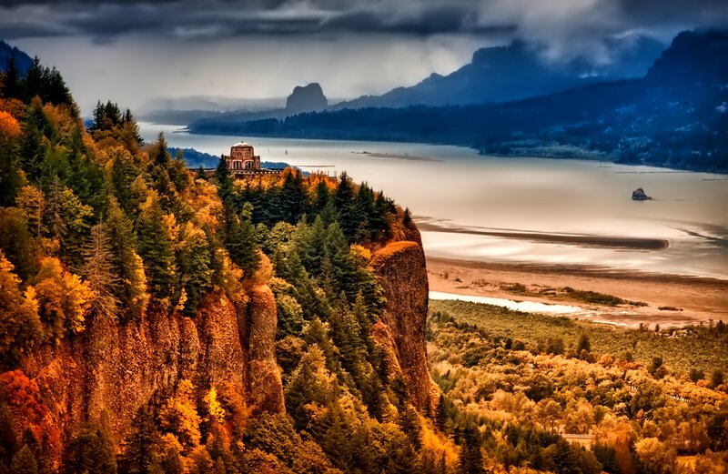 Lighthouse on Cliff — Orange, Dramatic, Autumn