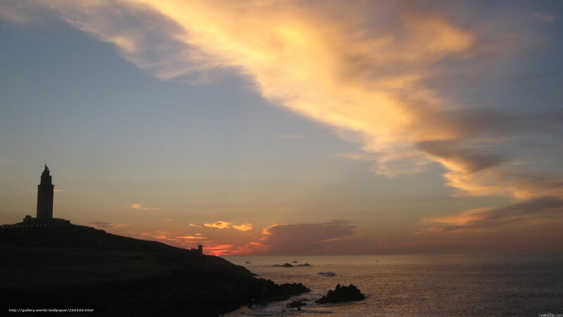 Lighthouse on Cliff — Orange, Dramatic, Sunset, Photograph, Ocean, Sky