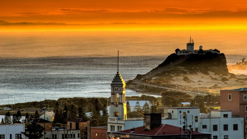 Lighthouse on Cliff — Orange, Dramatic, Sunset, Photograph