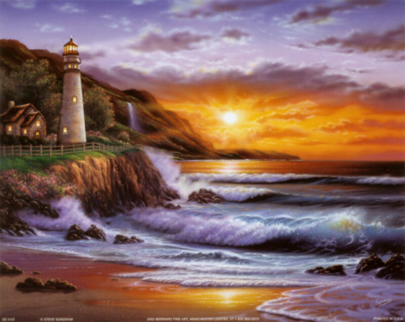 Lighthouse on Cliff — Orange, Dramatic