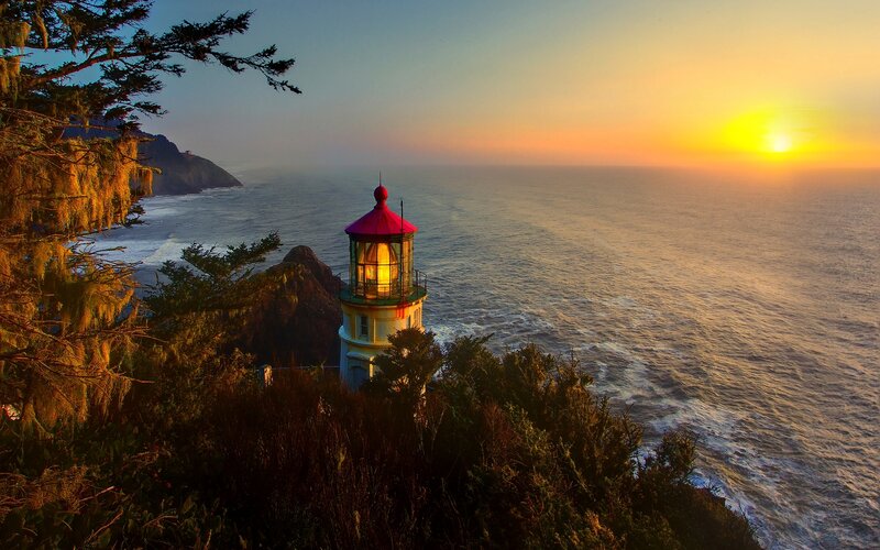 Lighthouse on Cliff — Orange, Serene