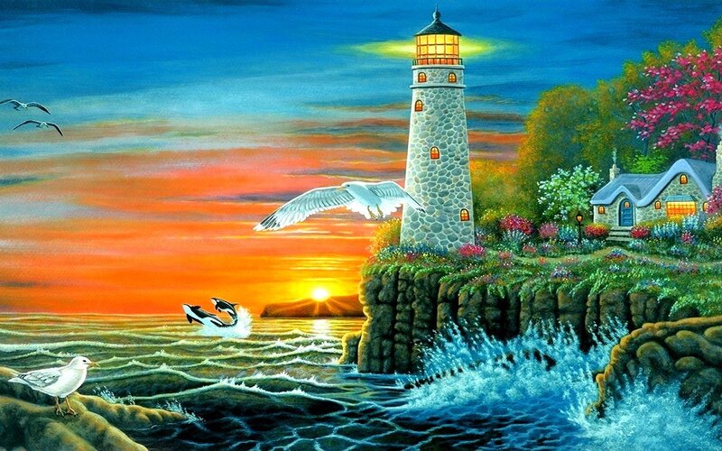 Lighthouse on Cliff — Orange