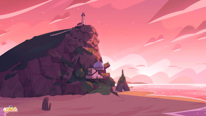 Lighthouse on Cliff — Pink, Serene