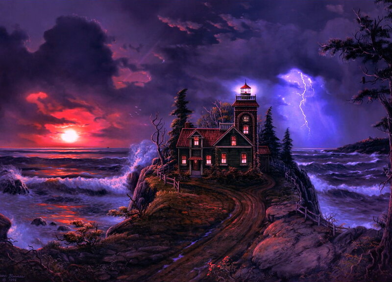 Lighthouse on Cliff — Purple, Dramatic, Sunset