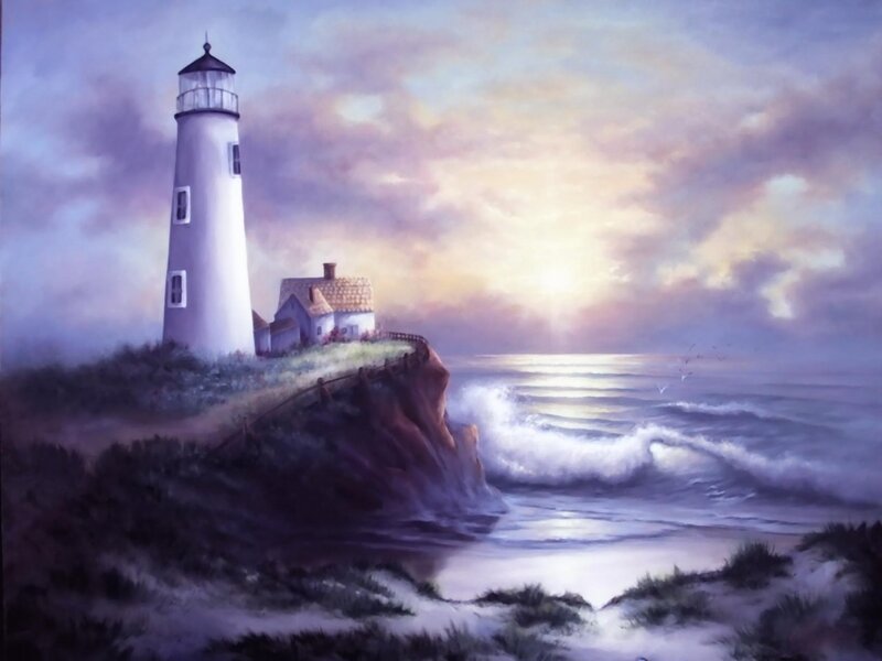 Lighthouse on Cliff — Purple, Dramatic