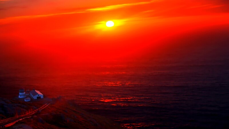 Lighthouse on Cliff — Red, Dramatic, Sunset