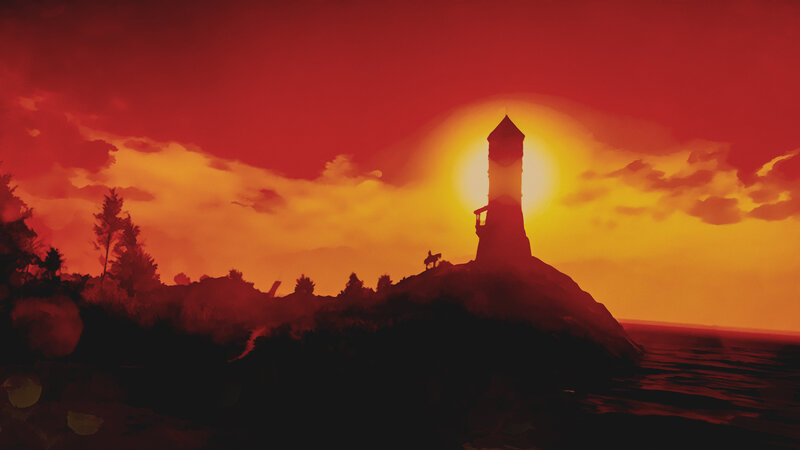 Lighthouse on Cliff — Red, Dramatic