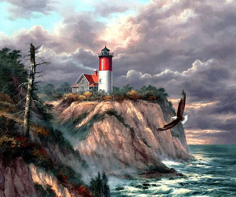 Lighthouse on Cliff — Red