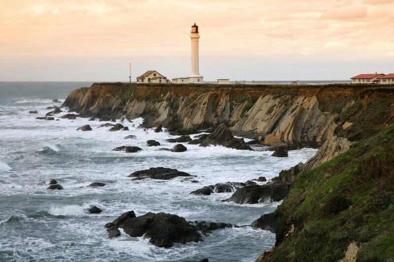 Lighthouse on Cliff — White, Dramatic, Sunset