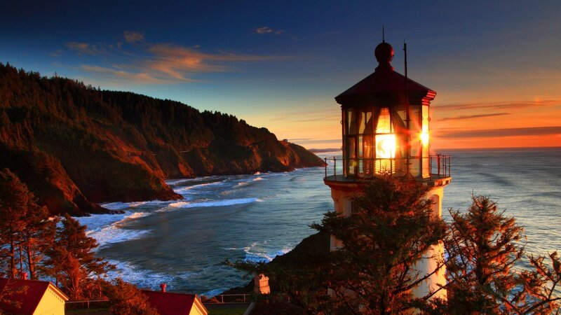 Lighthouse on Coast — Blue, Dramatic