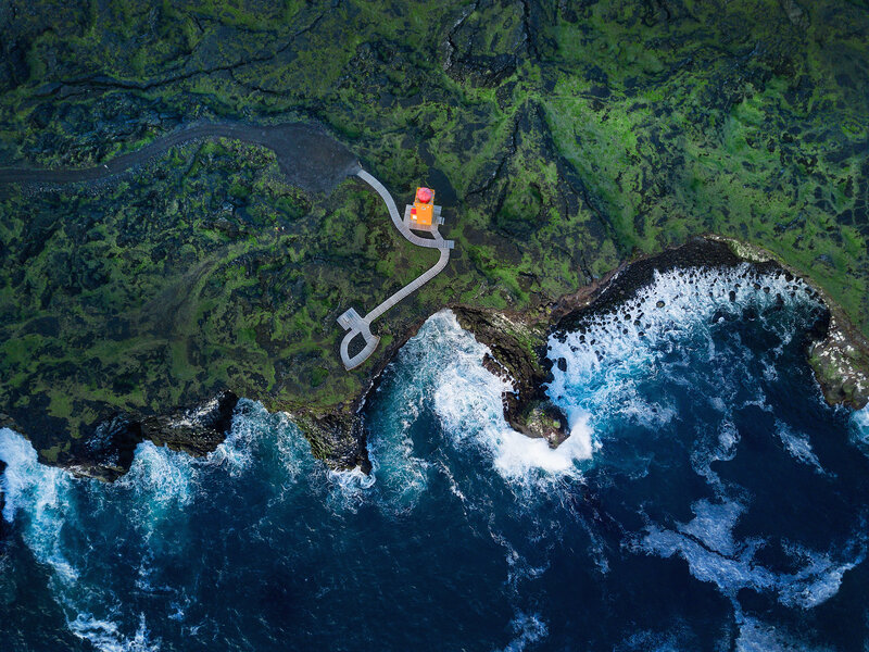 Lighthouse on Coast — Green, Dramatic