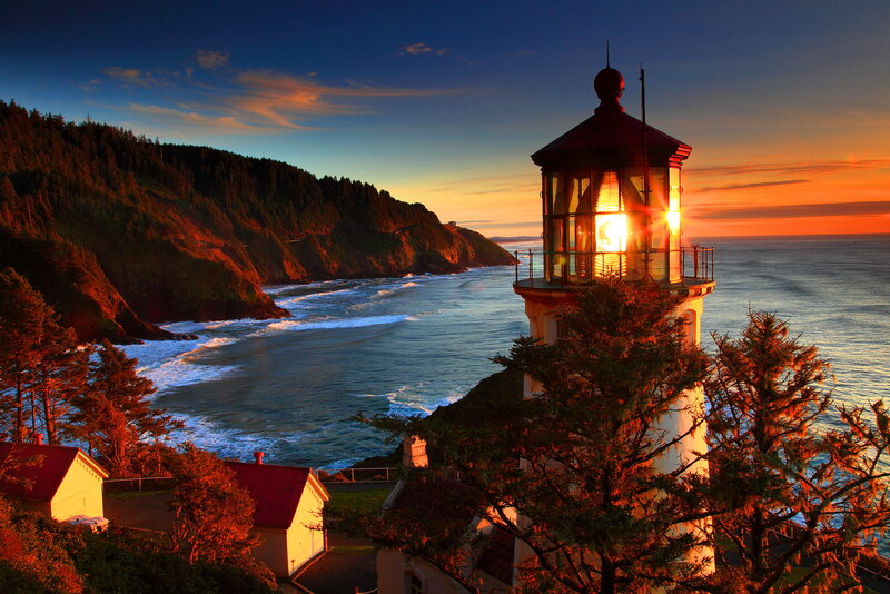 Lighthouse on Coast — Orange, Dramatic