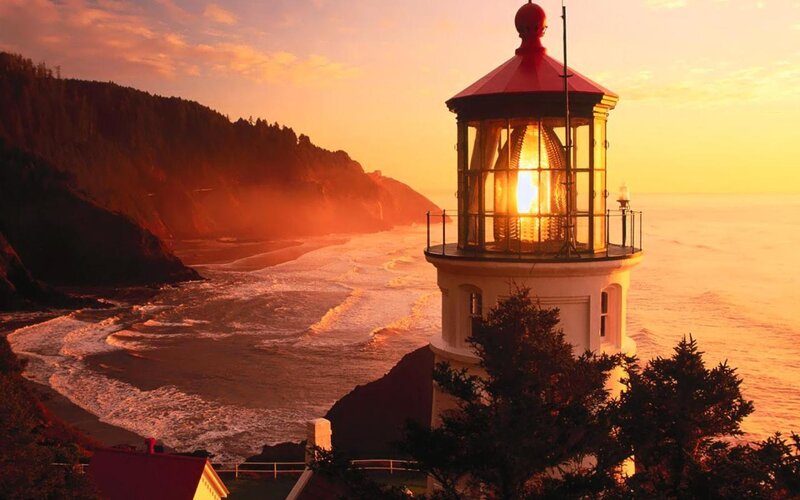 Lighthouse on Coast — Orange, Serene