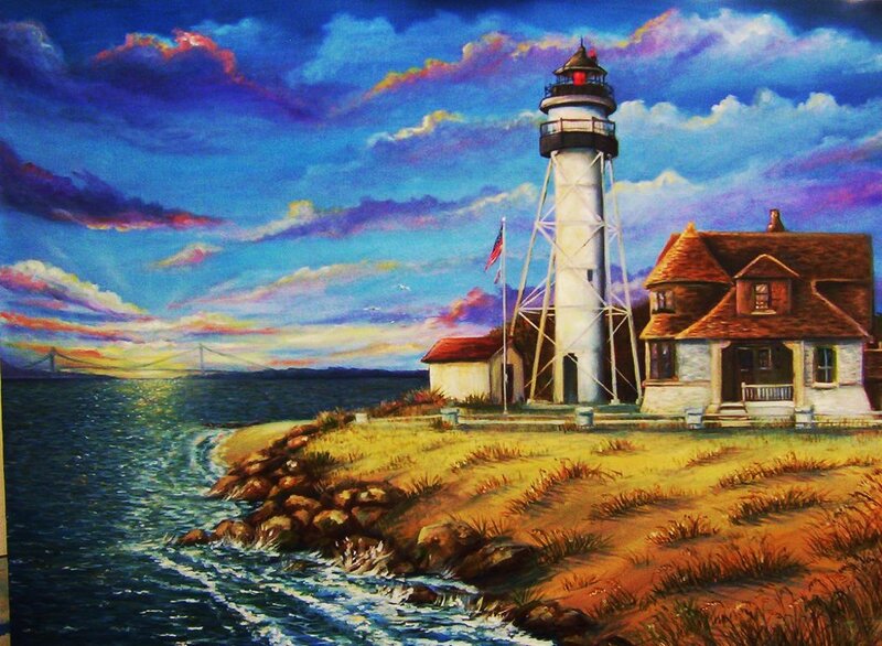 Lighthouse on Coastal Cliff — Blue, Dramatic, Sunset