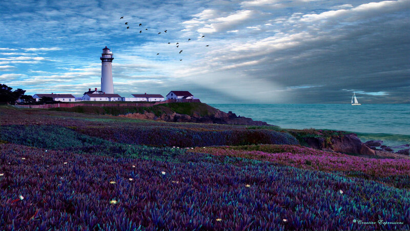 Lighthouse on Coastal Cliff — Blue, Dramatic