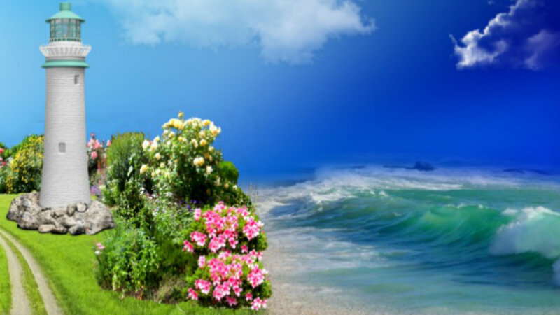Lighthouse on Coastal Cliff — Blue, Serene, Afternoon, Digital Art