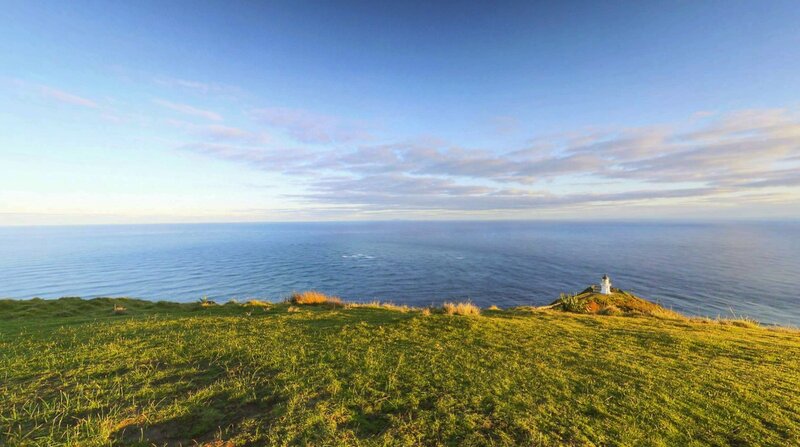 Lighthouse on Coastal Cliff — Blue, Serene, Morning, Photograph, Ocean