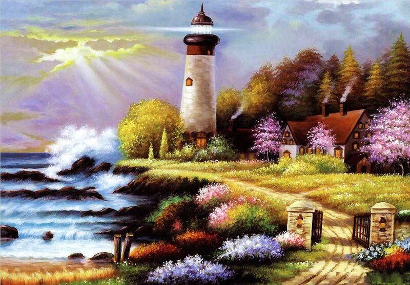 Lighthouse on Coastal Cliff — Blue, Serene, Sunrise
