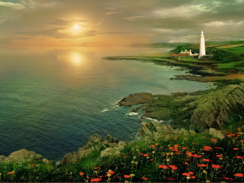 Lighthouse on Coastal Cliff — Green