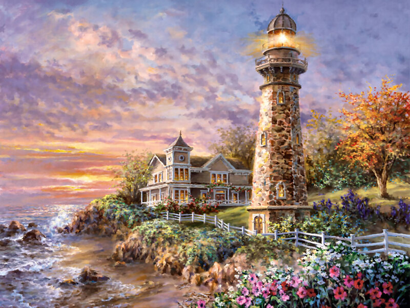 Lighthouse on Coastal Cliff — Purple