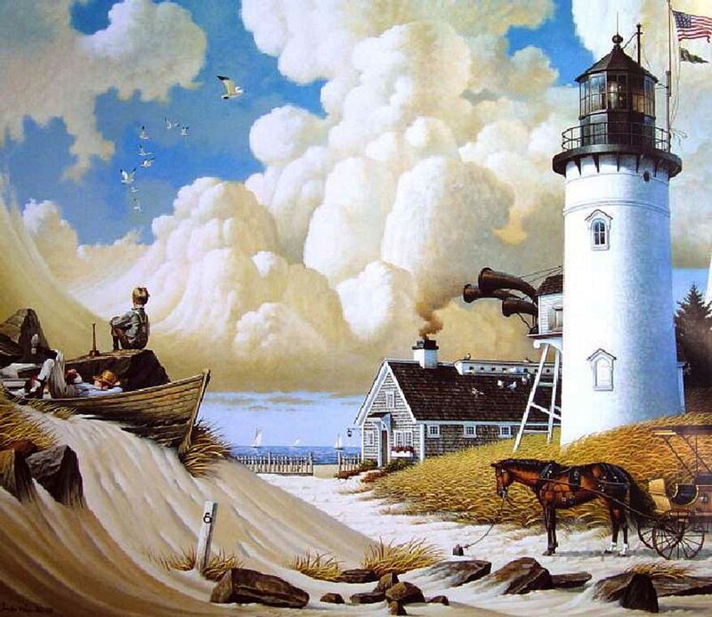 Lighthouse on Coastal Dunes — White