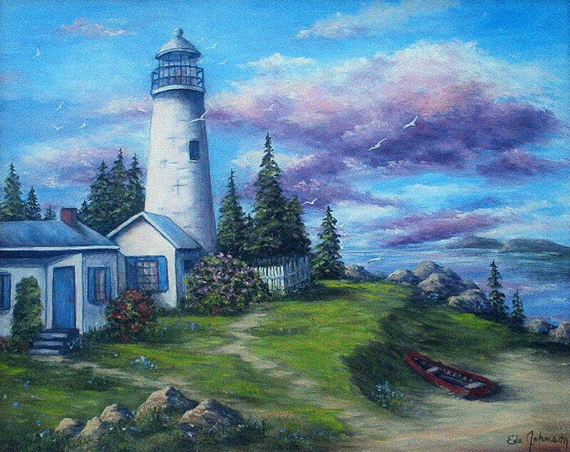 Lighthouse on Coastal Hill — Blue