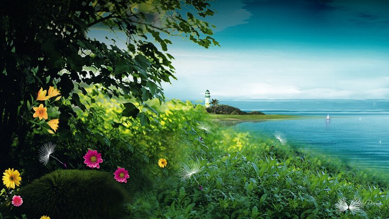 Lighthouse on Coastal Hill — Green