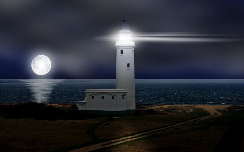 Lighthouse on Coastline — White