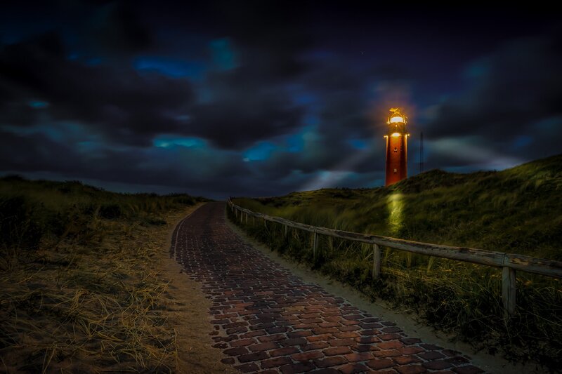 Lighthouse on Dunes — Dark Blue