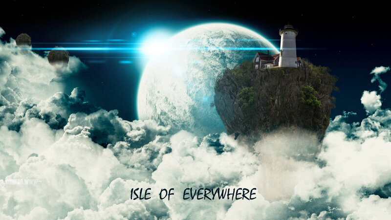 Lighthouse on Floating Island — Blue, Dreamy