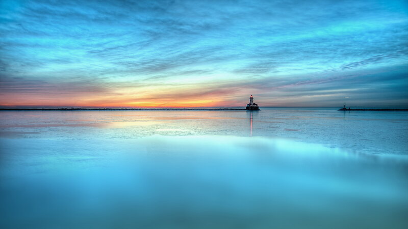Lighthouse on Frozen Lake — Blue