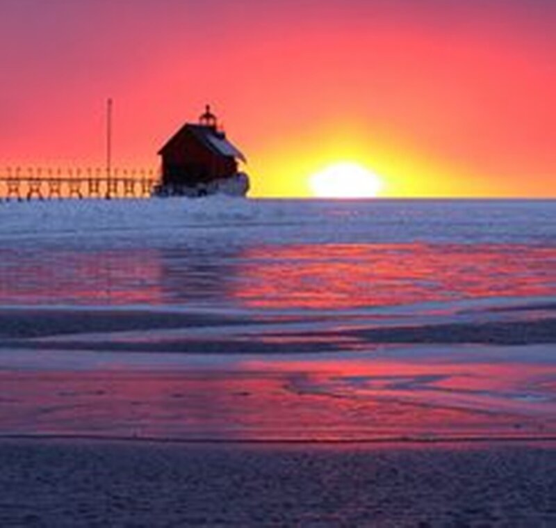 Lighthouse on Frozen Lake — Red