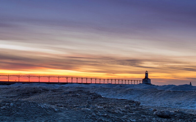 Lighthouse on Frozen Pier
