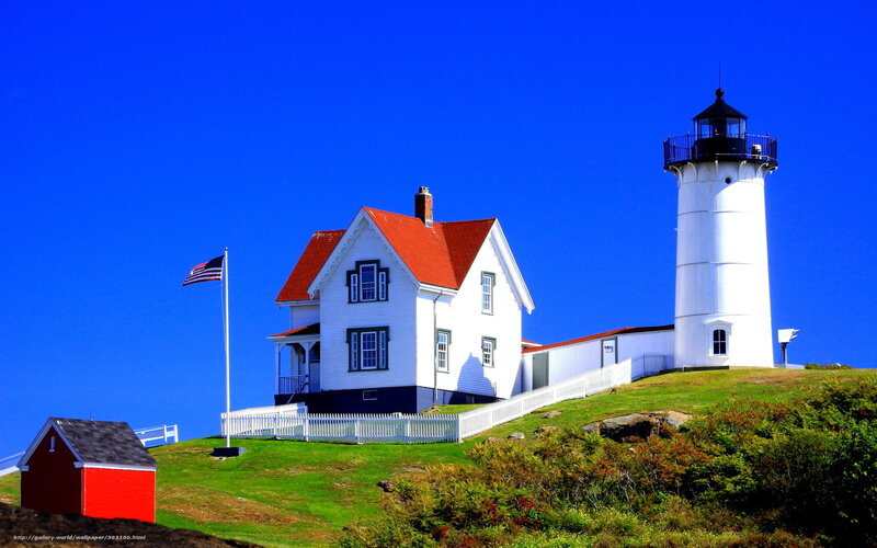 Lighthouse on Grassy Hill — Blue, Serene, Afternoon, Photograph, House
