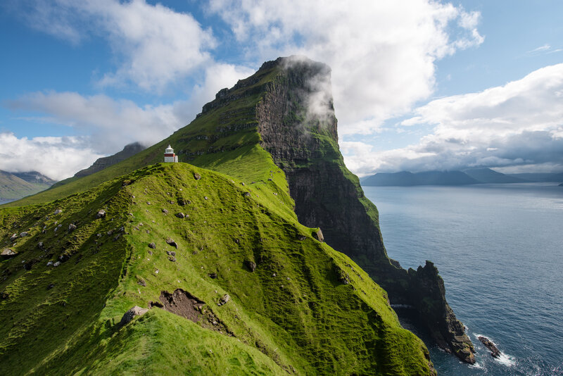 Lighthouse on Green Cliff — Dramatic, Afternoon