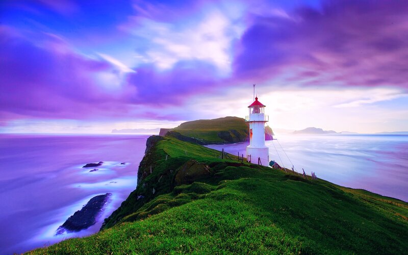 Lighthouse on Green Cliff — Purple